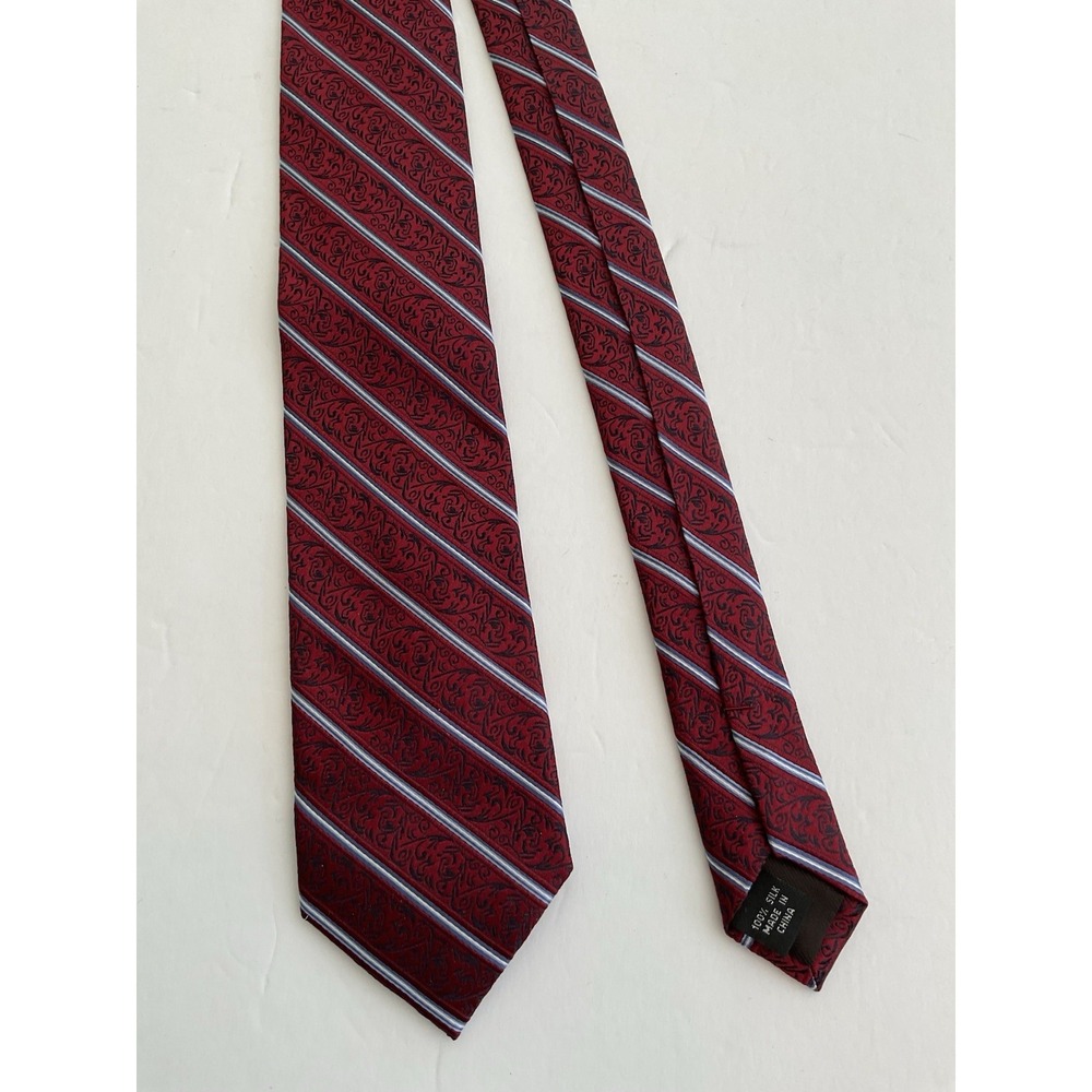 Joseph Abboud Red Maroon Blue Stripe Silk Tie